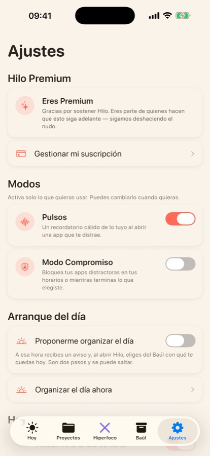 Ajustes y temas