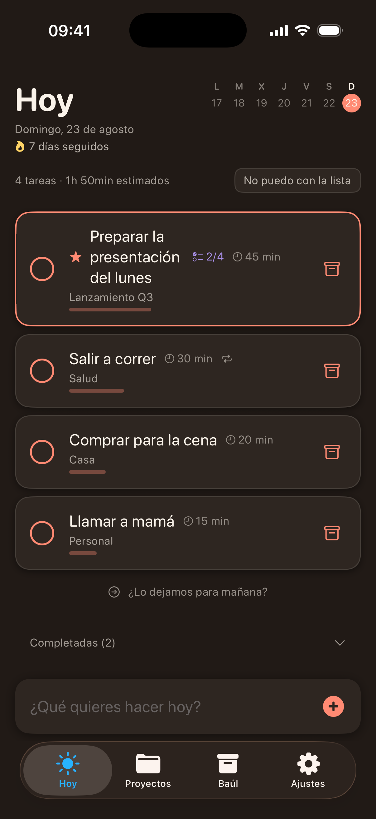 Hilo en modo oscuro, tema Clásico
