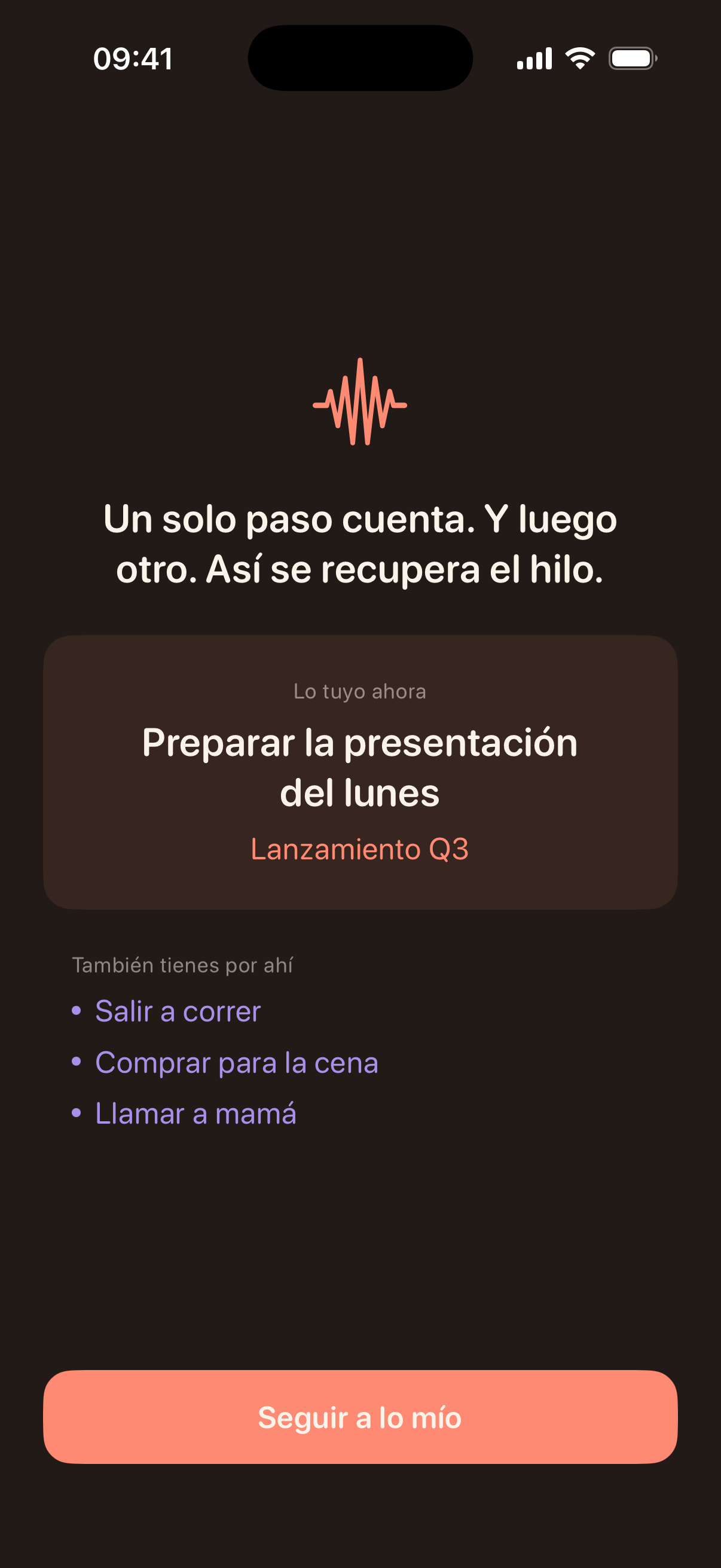 Un Pulso de Hilo a pantalla completa, en modo oscuro